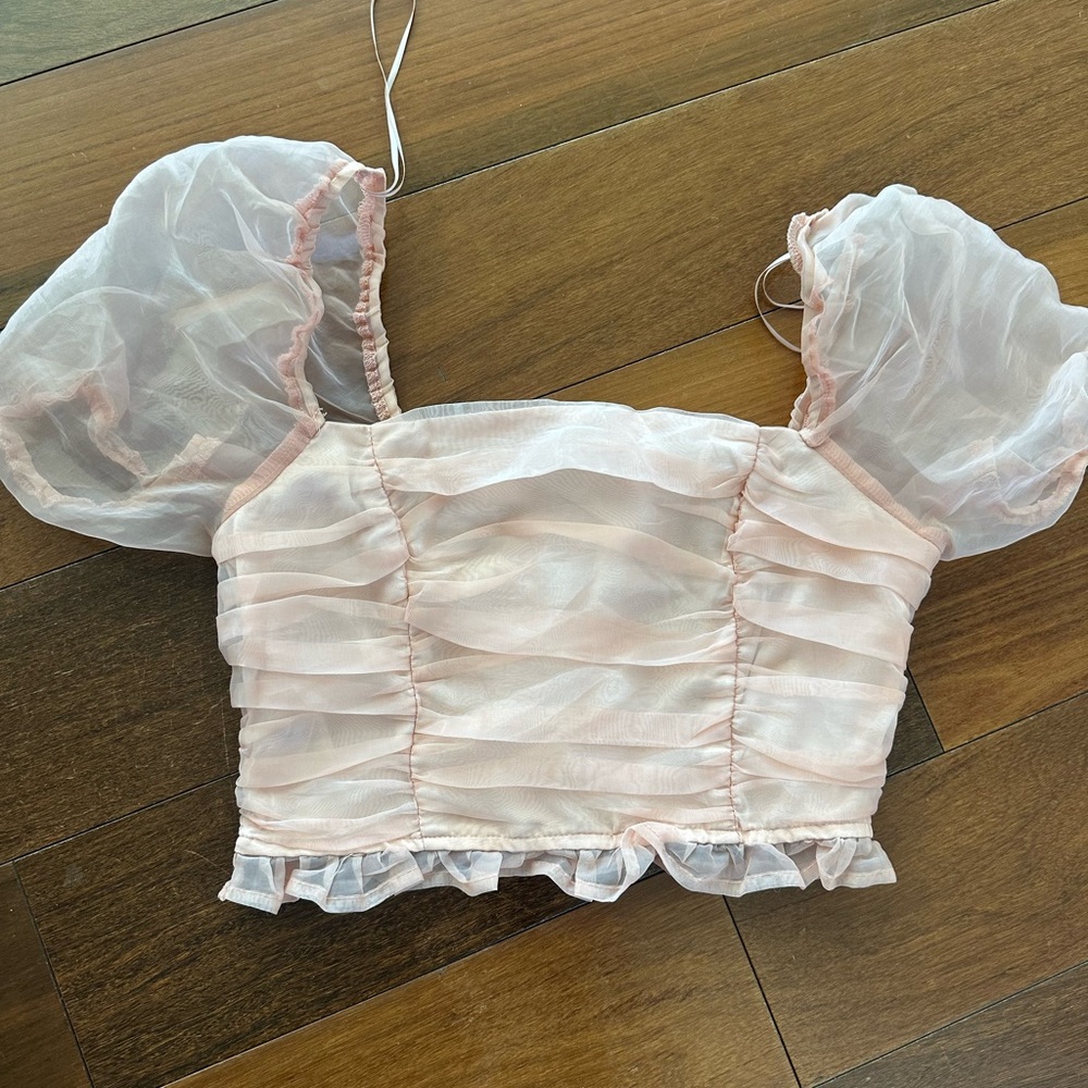 Pink Puff Sleeve Crop Top